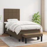 Cumpara ieftin Pat box spring cu saltea, maro &icirc;nchis, 90x190 cm, textil