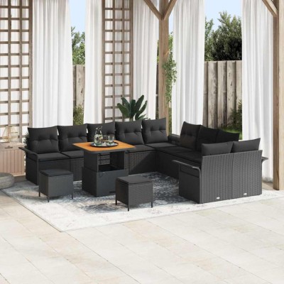 vidaXL Set de canapele pentru grădină 13 pcs Negru poliratan foto