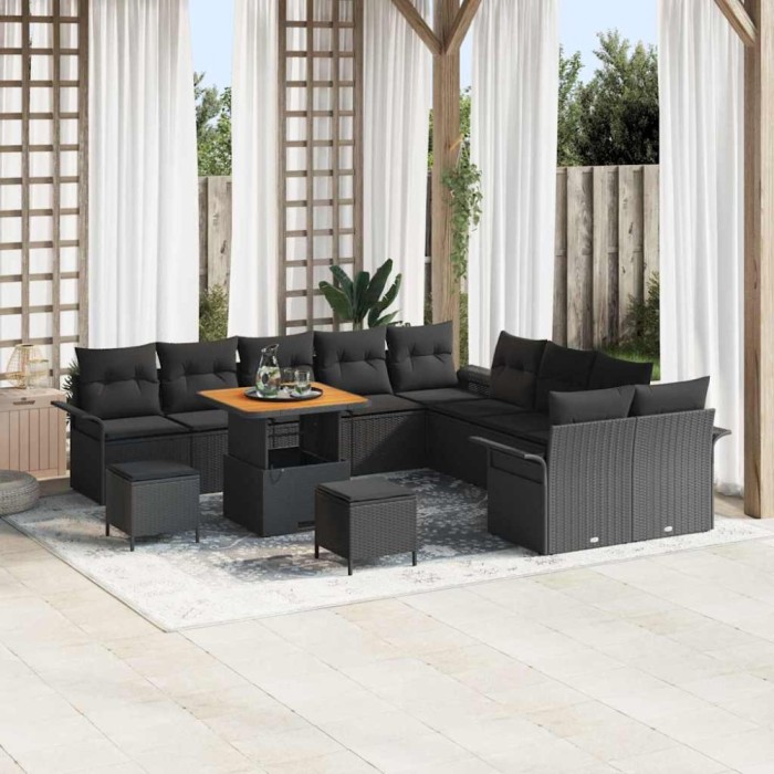 vidaXL Set de canapele pentru grădină 13 pcs Negru poliratan