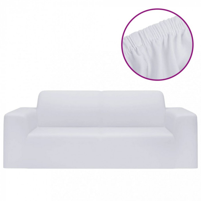 Husă elastică pentru canapea cu 2 locuri poliester jersey alb
