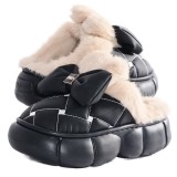 Papuci de dama imblaniti, cu talpa EVA groasa si fundita decorativa, potriviti pentru interior si exterior, Negru, marimea 36-37