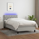 Gossi pat cu arcuri, saltea si led, gri deschis, 90x190 cm, textil