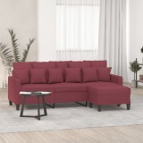 VidaXL Canapea cu 3 locuri și taburet, roșu vin, 180 cm, textil