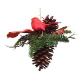 Cumpara ieftin Ornament - Deco Pineconehanger with Bird - Green and Red | Kaemingk