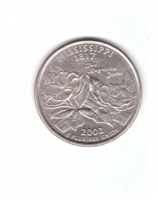 Moneda SUA 25 centi/quarter dollar 2002 P, Mississippi 1817, stare foarte buna foto