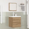 vidaXL Set Mobilier Baie 3 piese Stejar Negru/Alb Standard - Dulap Chiuveta, Oglinda, Design Modern
