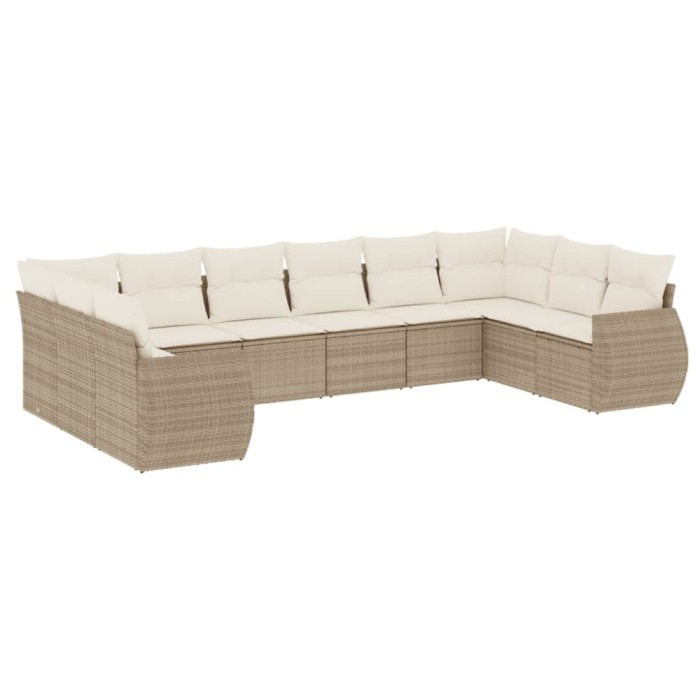 Set canapele de gradina cu perne, 10 piese, bej, poliratan