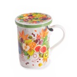 Cumpara ieftin Cana portelan cu capac, infuzor ceai in cutie cadou Fruits &Oslash; 8 x 10,5 H, 350 ml