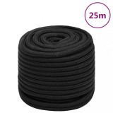 VidaXL Fr&acirc;nghie de barcă, negru complet, 18 mm, 25 m, polipropilenă