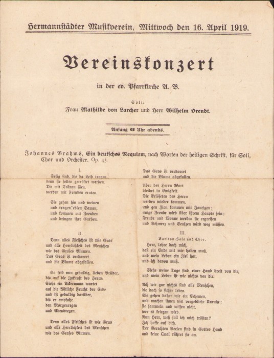 HST A1912 Hermanstadter Musikverein 1919 Vereinstkonzert Sibiu