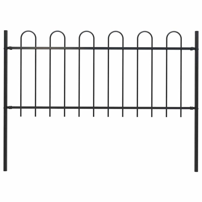 Gard de gradina cu varf circular din otel, 181 x 80 cm, negru