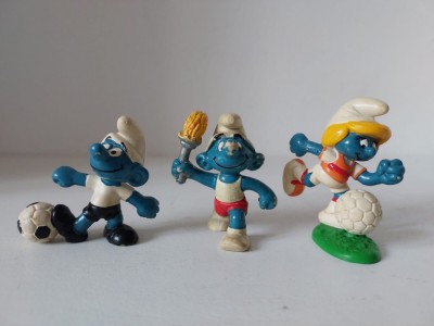 Lot 3 figurine Strumf - Jucarie cauciuc smurf, Peyo,cca 6 cm, cauciuc, vintage, anii 80 foto