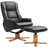 HOMCOM Relaxsessel cu Hocker, Funcție de culcare, Piele ecologică, p&acirc;nă la 150 kg, 71 x 84 x 102 cm, Negru | Aosom Romania