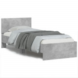 VidaXL Cadru de pat cu tăblie și lumini LED, gri beton, 90x190 cm