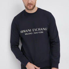 Armani Exchange Hanorac de bumbac bărbați, culoarea albastru marin, cu imprimeu