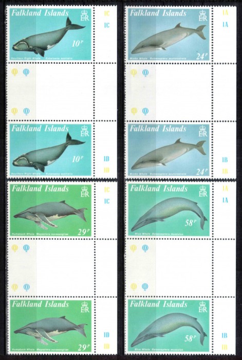 Falkland 1989, Mi #503-506**, fauna, cetacee, balene, MNH! Cota 48 &euro;!