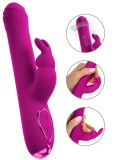 Vibrator Rabbit cu Rotatii si Impingere, Silicon, USB, Fucsia, 22.2 cm
