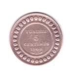 Moneda Tunisia 5 centimes 1908, stare buna, curata, Africa, Bronz