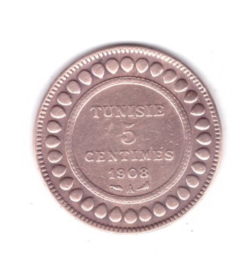 Moneda Tunisia 5 centimes 1908, stare buna, curata foto