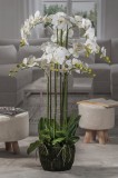 Cumpara ieftin Orhidee artificiala alba verde in ghiveci 66 flori 28 x 110 cm