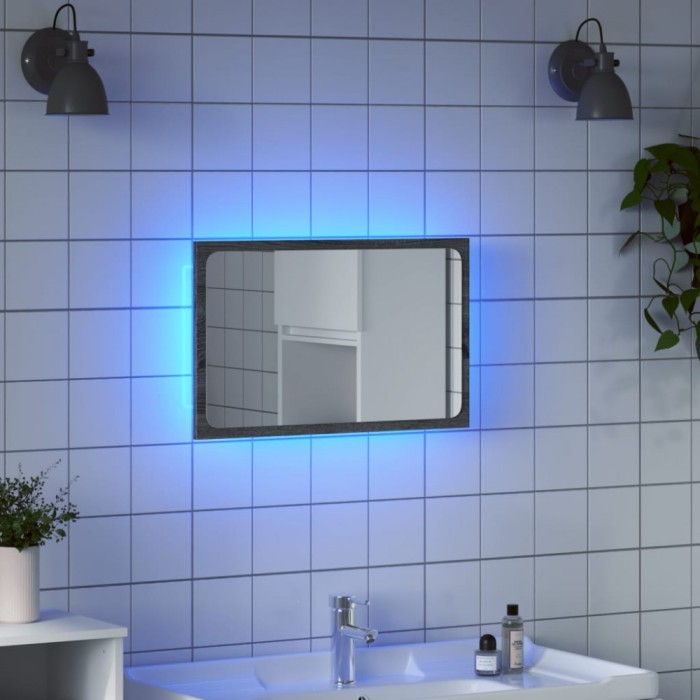 Gossi oglinda de baie led, gri sonoma, 60x8,5x38 cm lemn prelucrat