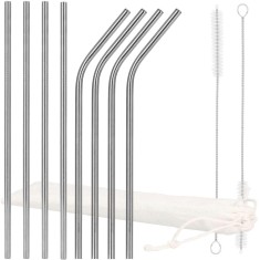 Set 8 paie metalice argintiu, reutilizabile, cu husa depozitare si perii curatat, 215x6 mm Household NewTrend