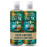 Set Sampon si Balsam cu Cocos pentru Par Normal sau Uscat 2x400 mililitri Faith In Nature