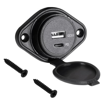 Mufa alimentare auto panou USB QC3.0 18W/ TYPE C QC /PD 18W Peiying PY-CHR0009 foto