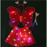Costum fluturas fairy dress cu aripi modelabile luminoase pentru copii, fusta din tul cu lumini, 4 piese, bumbac/poliester, rosu, Oem