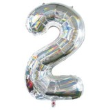 Balon Petrecere Folie Argintie Holografică Număr 2 82cm, CMCLASS