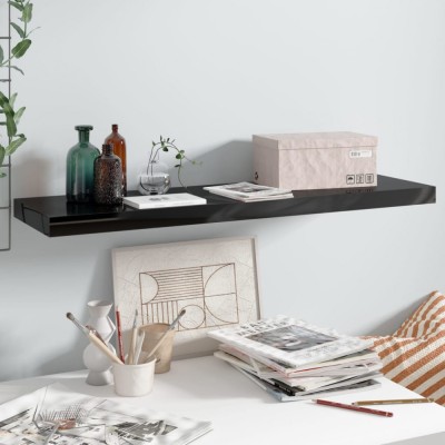 vidaXL Raft perete suspendat, negru extralucios, 90x23,5x3,8 cm, MDF foto