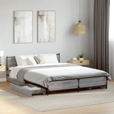 vidaXL Cadru de pat cu sertare, gri sonoma, 135x190 cm, lemn prelucrat 3279950 foto