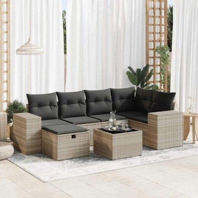 vidaXL Set canapele de grădină cu perne, 7piese gri deschis poliratan 3325698 foto