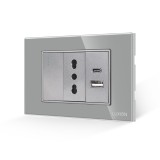 Cumpara ieftin Intrerupator simplu cu priza ingusta si USB A+C, rama sticla, gri, 3M