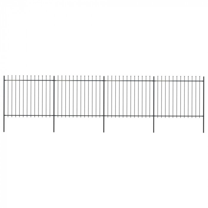 vidaXL Gard de grădină cu v&acirc;rf suliță, negru, 6,8 m, oțel