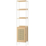 VASAGLE Biblioteca cu 6 etaje, cadru metalic, usa cu efect ratan Boho, 30x40x175 cm, alb si bej Household NewTrend
