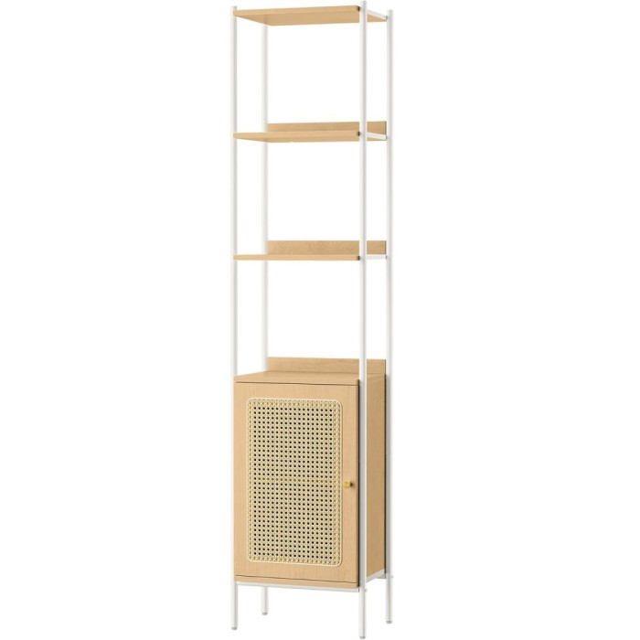 VASAGLE Biblioteca cu 6 etaje, cadru metalic, usa cu efect ratan Boho, 30x40x175 cm, alb si bej Household NewTrend