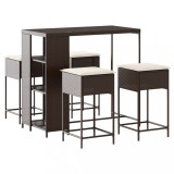 Cumpara ieftin Set mobilier bar de gradina cu perne, 5 piese, maro, poliratan