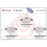Placute frana Ford Mondeo 5 Liftback (Ce) 09.14-, Mondeo 5 Saloon (Cd) 09.12-, Mondeo 5 Turnier (Cf) 09.14-, Fata, BREMBO