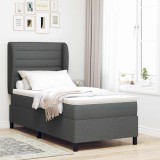 VidaXL Pat cu arcuri cu saltea Gri &icirc;nchis 100 x 200 cm țesătură