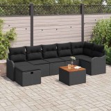 Cumpara ieftin Set de canapele de grădină cu 8 piese și perne, negru, din rattan poliester