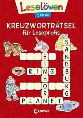 Lesel&amp;ouml;wen Kreuzwortr&amp;auml;tsel f&amp;uuml;r Leseprofis - 2. Klasse (Rot) foto