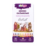 Creioane colorate Strigo, seria ARTIST , 12 culori, cutie metalica, lemn cedru