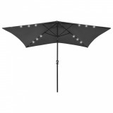 Umbrelă de soare cu LED-uri și st&acirc;lp din oțel, antracit, 2x3 m, vidaXL