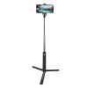 Selfie Stick 2 &icirc;n 1, Extensibil, Telecomandă, Tripod, 18-81 cm, Negru, Oem