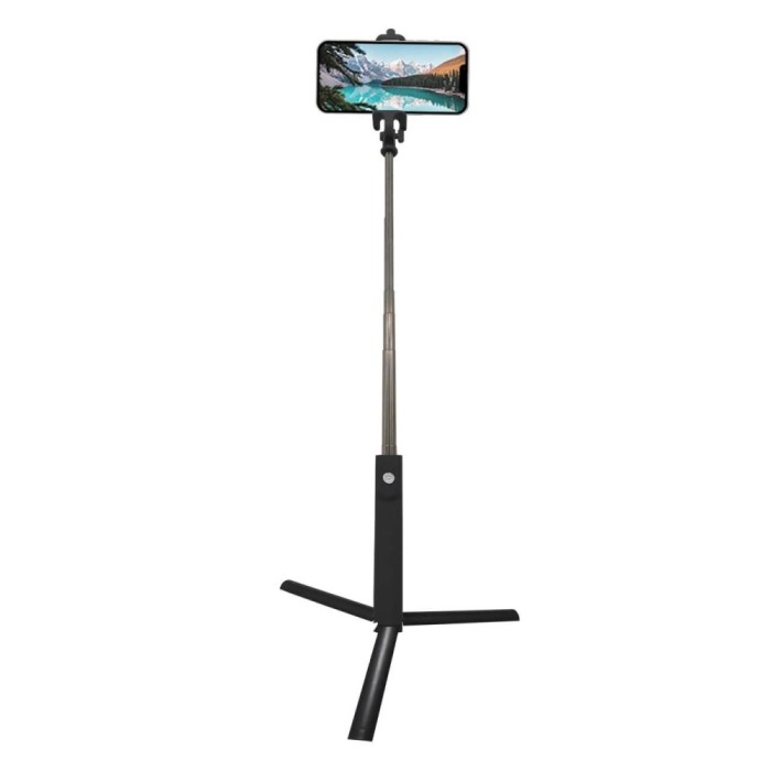 Selfie Stick 2 &icirc;n 1, Extensibil, Telecomandă, Tripod, 18-81 cm, Negru