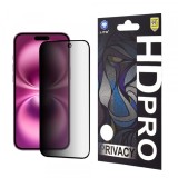 Folie de protectie Ecran Privacy Lito HD Pro pentru Apple iPhone 16 Plus, Sticla Securizata, Full Glue