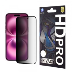 Folie de protectie Ecran Privacy Lito HD Pro pentru Apple iPhone 16 Plus, Sticla Securizata, Full Glue