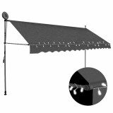 Copertina Retractabila Manuala vidaXL Antracit 400 cm cu LED, Impermeabila, Protectie UV, Gradina, Terasa, Balcon