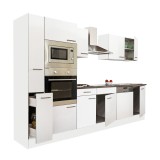 Mobila Bucatarie Yorki 310 cm, Corp Alb, Fata Alb Satinat, Blat 38mm, Bucatarie Modulara